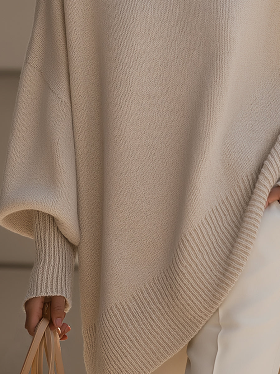 Women's Asymmetrical Knit Batwing Sweater Poncho