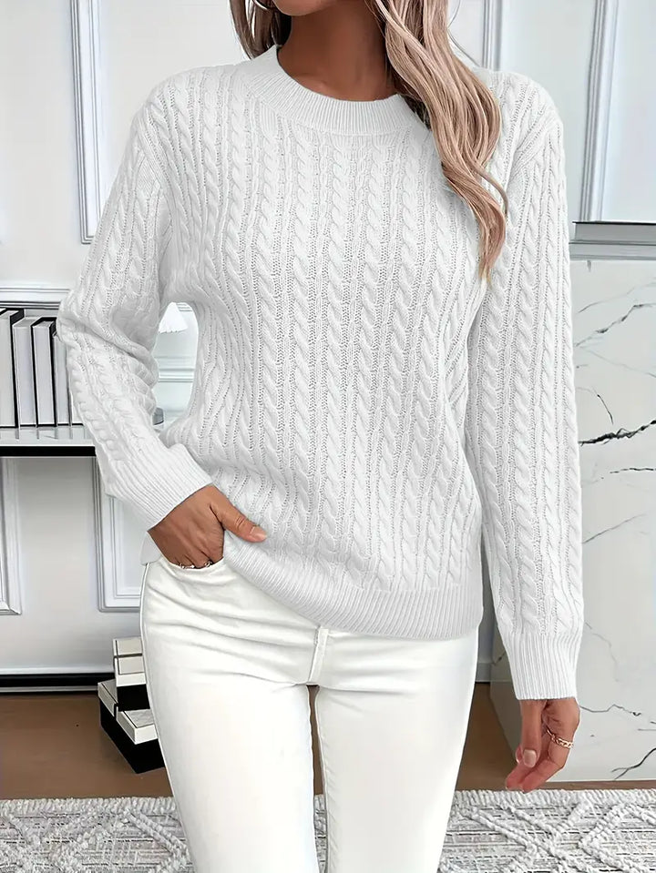 Women's Cable Knit Sweater with Relaxed Fit
