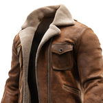 Vintage Brown Mens Leather Jacket with Faux Shearling Lining