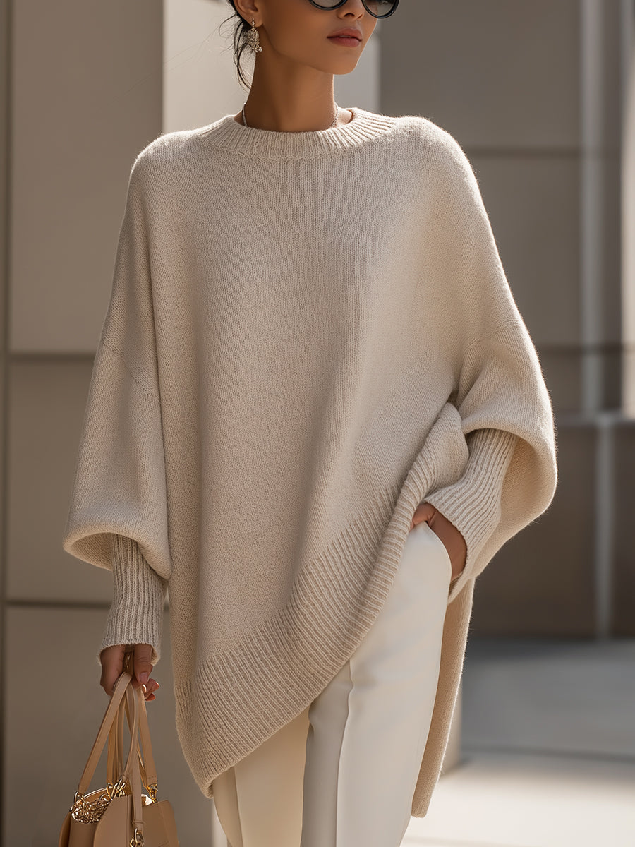 Women's Oversized Poncho Asymmetrical Knit Tunic Sweater