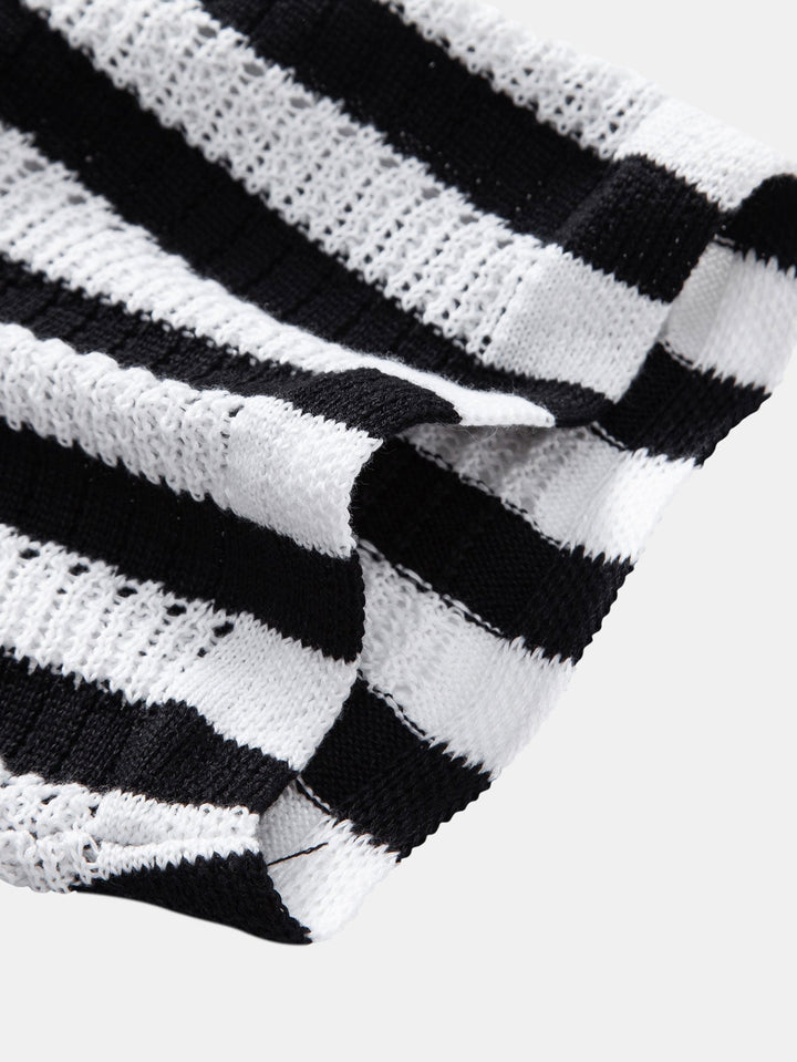 Drop Shoulder Stripe Crochet Shirt