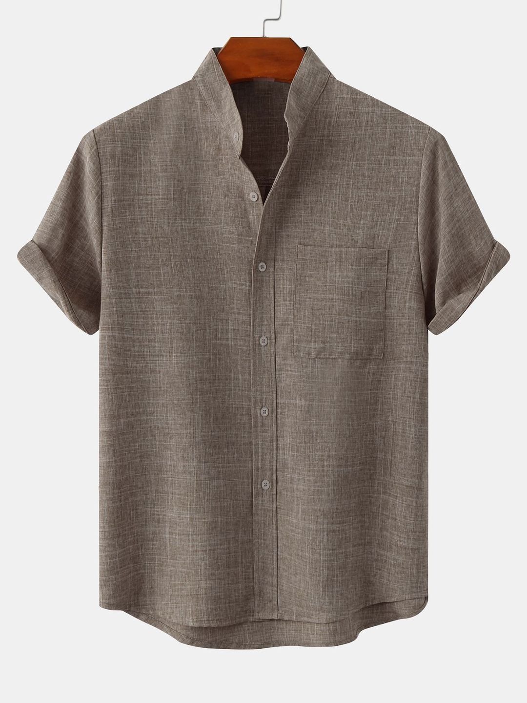 Man Stand Collar Shirt Whit Pocket