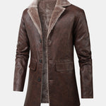 Faux Fur Lined Long Line PU Leather Coat