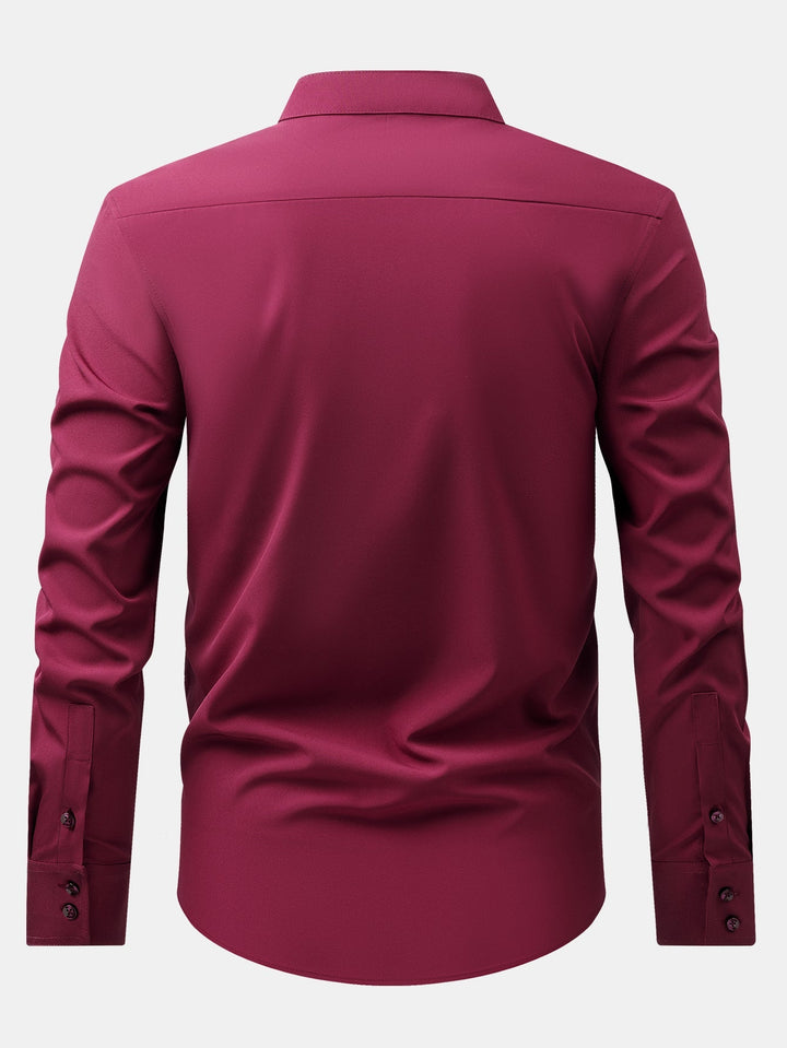 Non-Iron Hidden Placket Stand Collar Dress Shirt