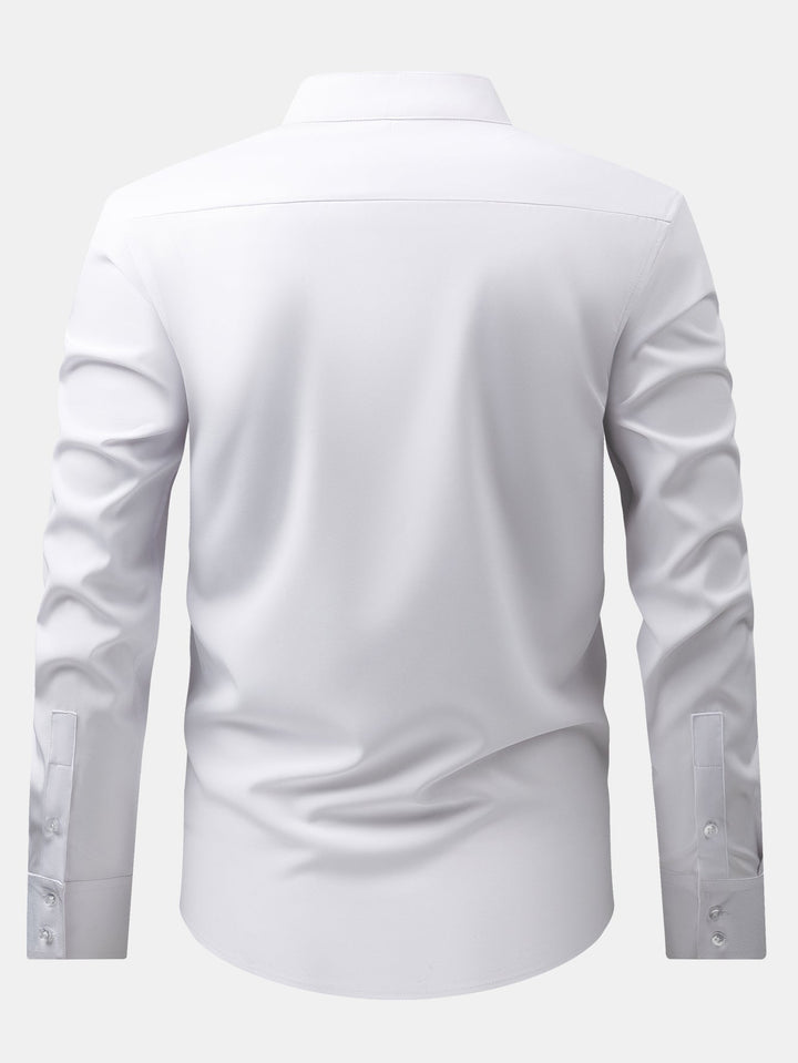 Non-Iron Hidden Placket Stand Collar Dress Shirt