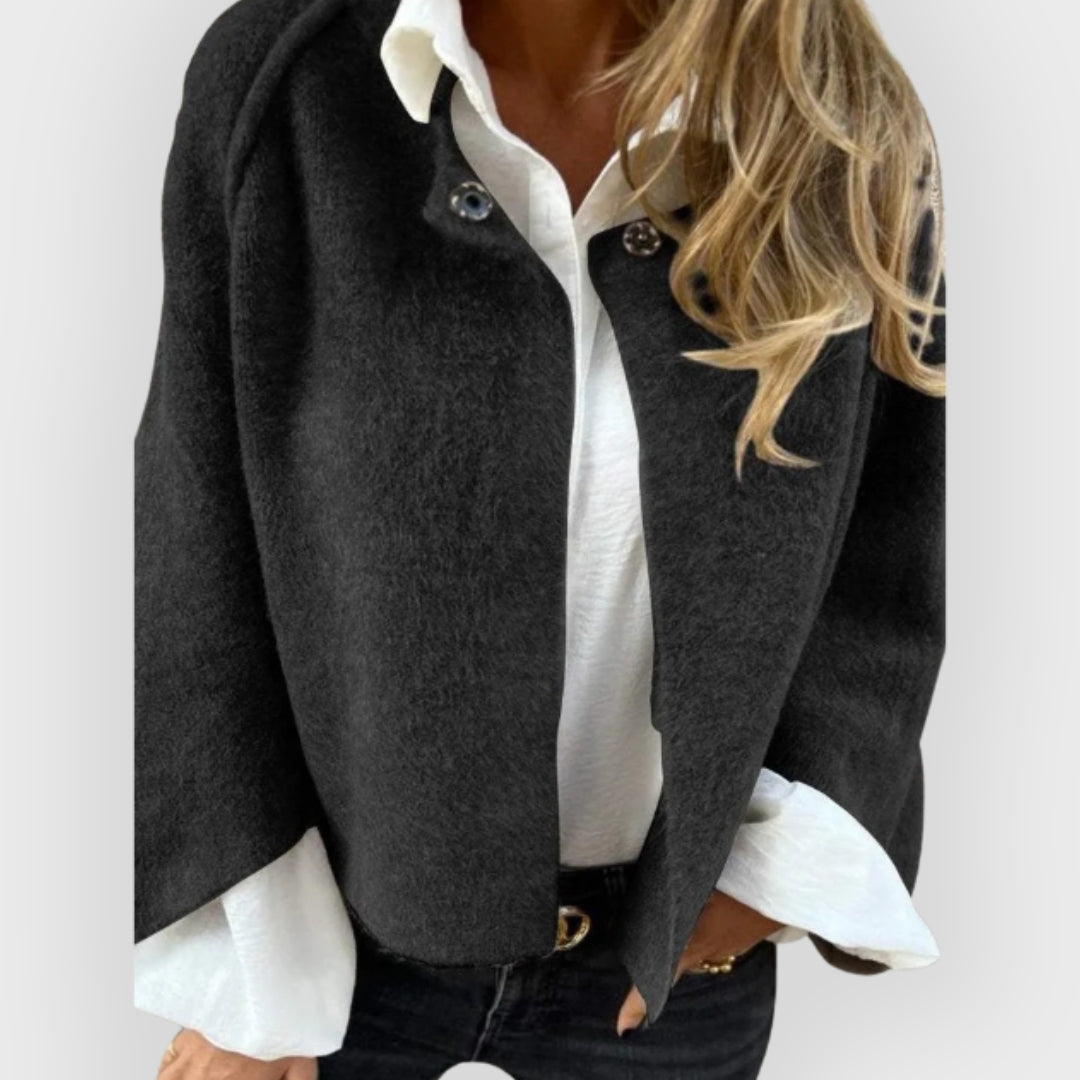 Women's Round-Neck Coat with Long Sleeves