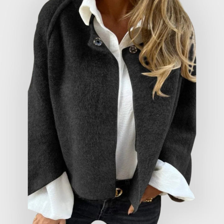 Women's Round-Neck Coat with Long Sleeves