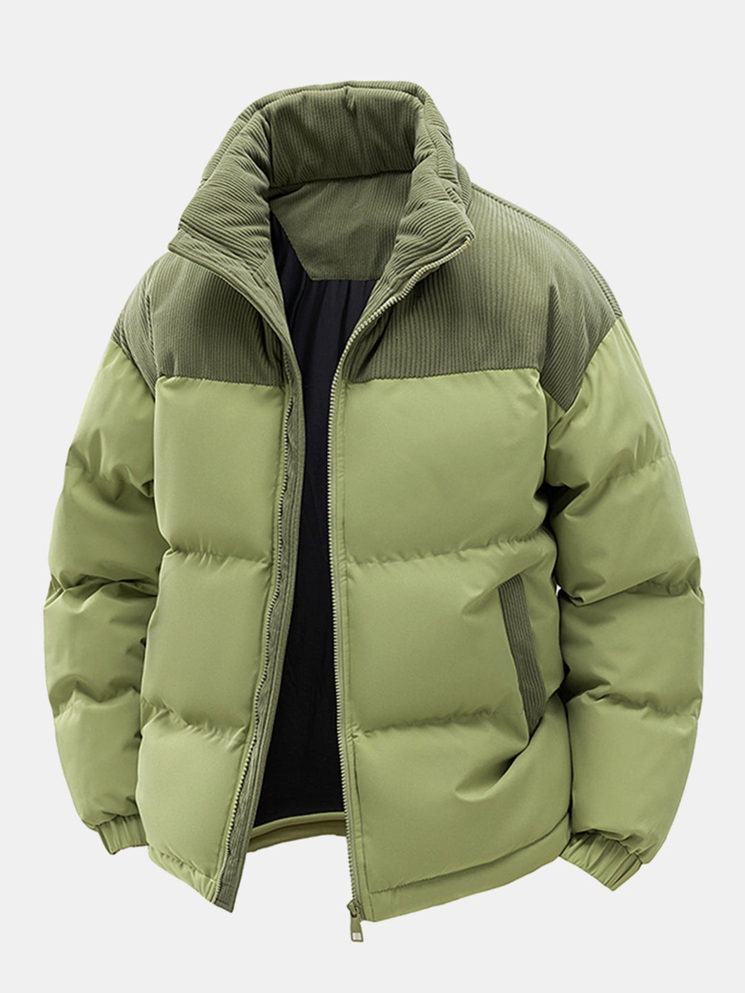 Corduroy Patchwork Hooded Puffer Jacket