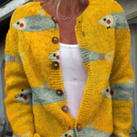 Vintage Fish Sardines Art Print Buttoned Cardigan