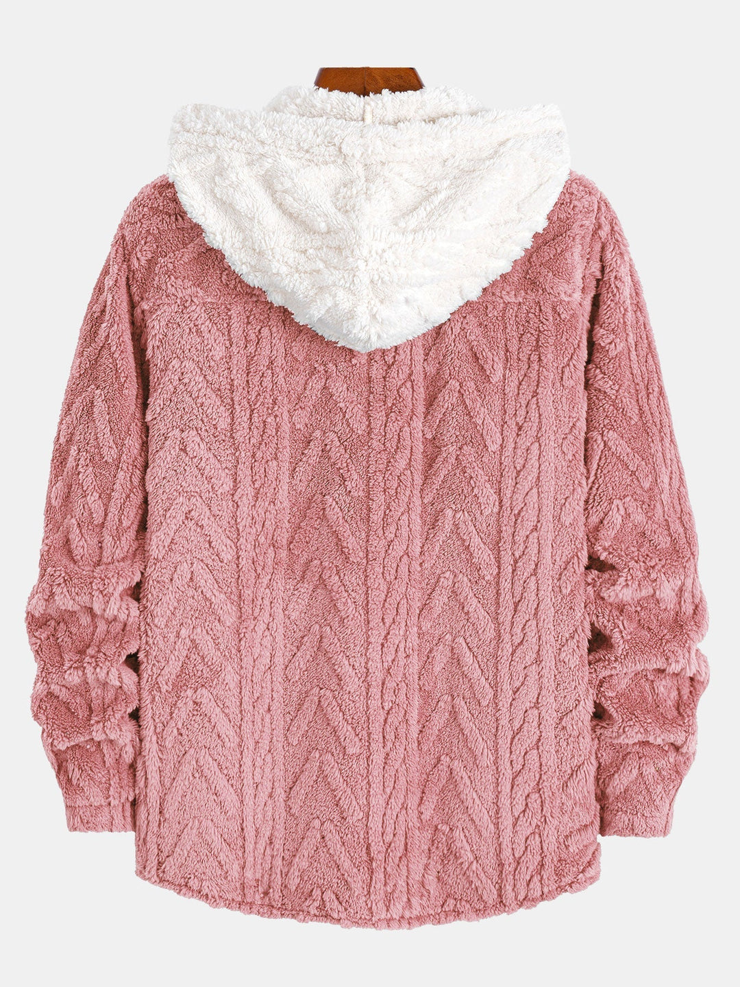 Contrast Geometric Jacquard Teddy Hooded Shirt