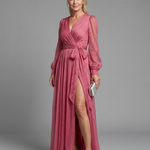 Meredith | Long Sleeve Wrap Sheer Flowing Maxi Dress