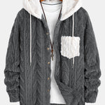 Contrast Geometric Jacquard Teddy Hooded Shirt