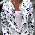 Vintage Flower Art Print Buttoned Cardigan