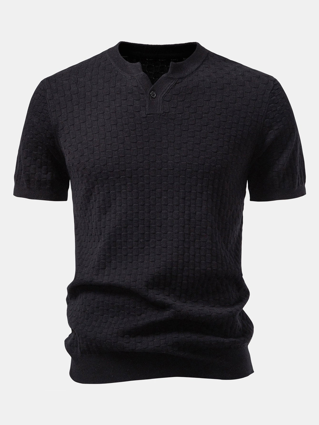 Checkerboard Henley Collar Sweater Knitted T-Shirt