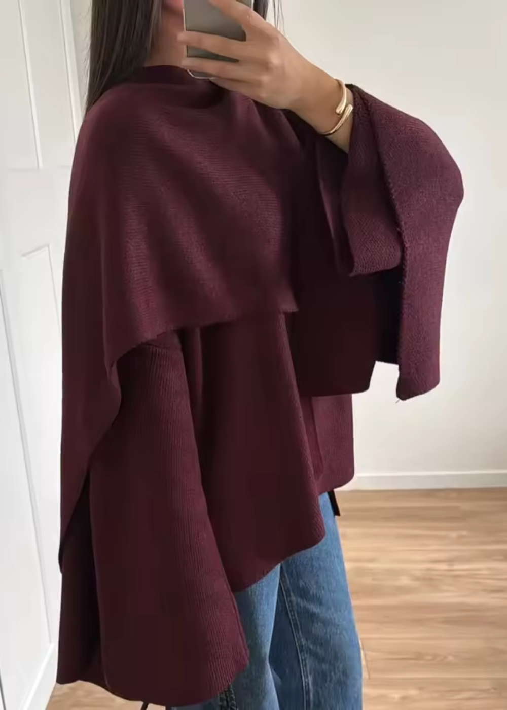Women's Cape Coat with Integrated Scarf