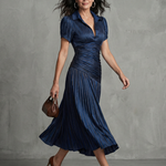 Theodora | Pleated Waistline Stripe Midi Dress