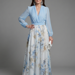 Augusta | V Neck Sheer Bodice Floral Maxi Dress