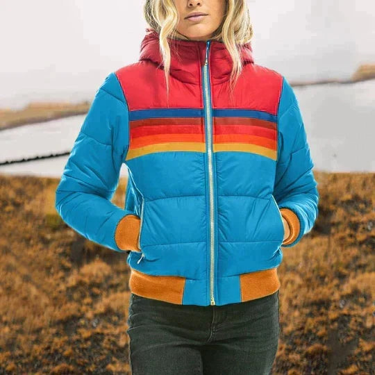 Women's Retro Stripe Puffer Winter Jacket