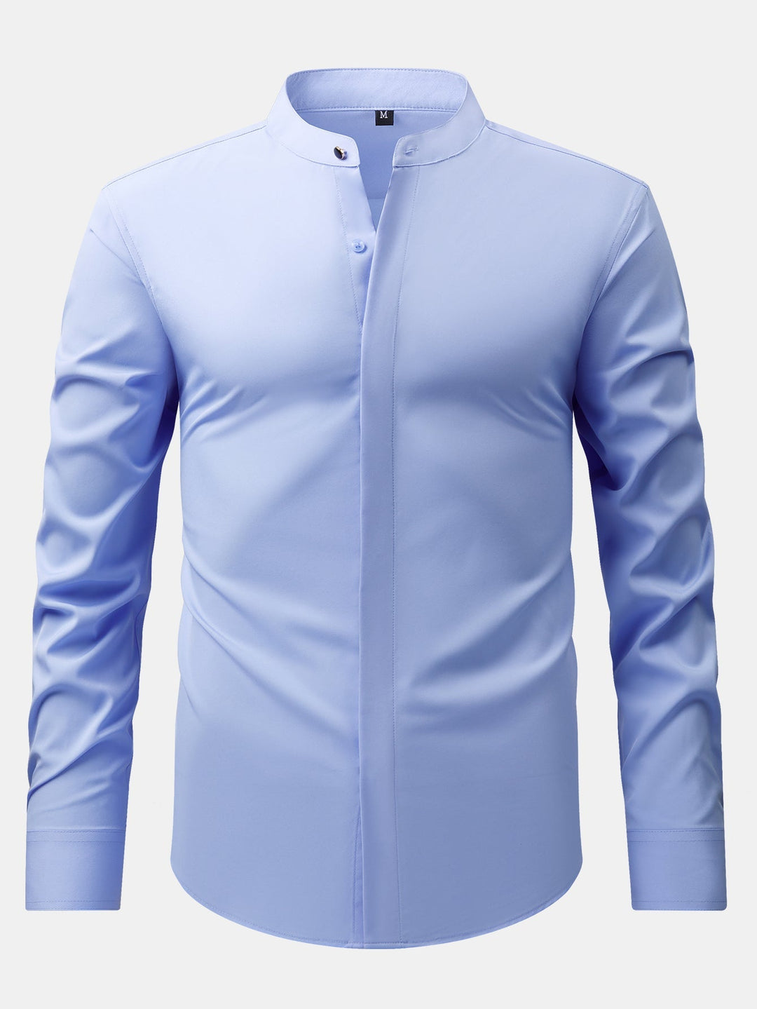 Non-Iron Hidden Placket Stand Collar Dress Shirt