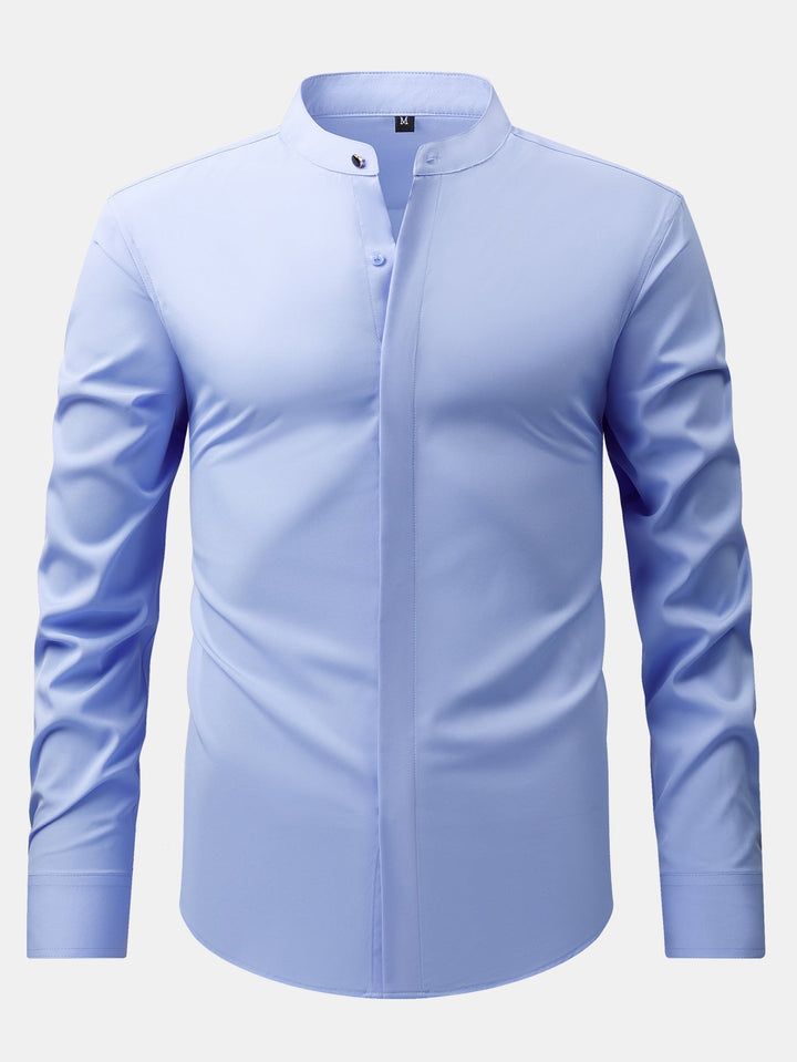 Non-Iron Hidden Placket Stand Collar Dress Shirt