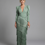 Samara | Long Sleeve Soft Fringe Skirt Midi Dress
