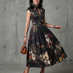Greta | High Neck Keyhole Floral Pleated Midi Dress