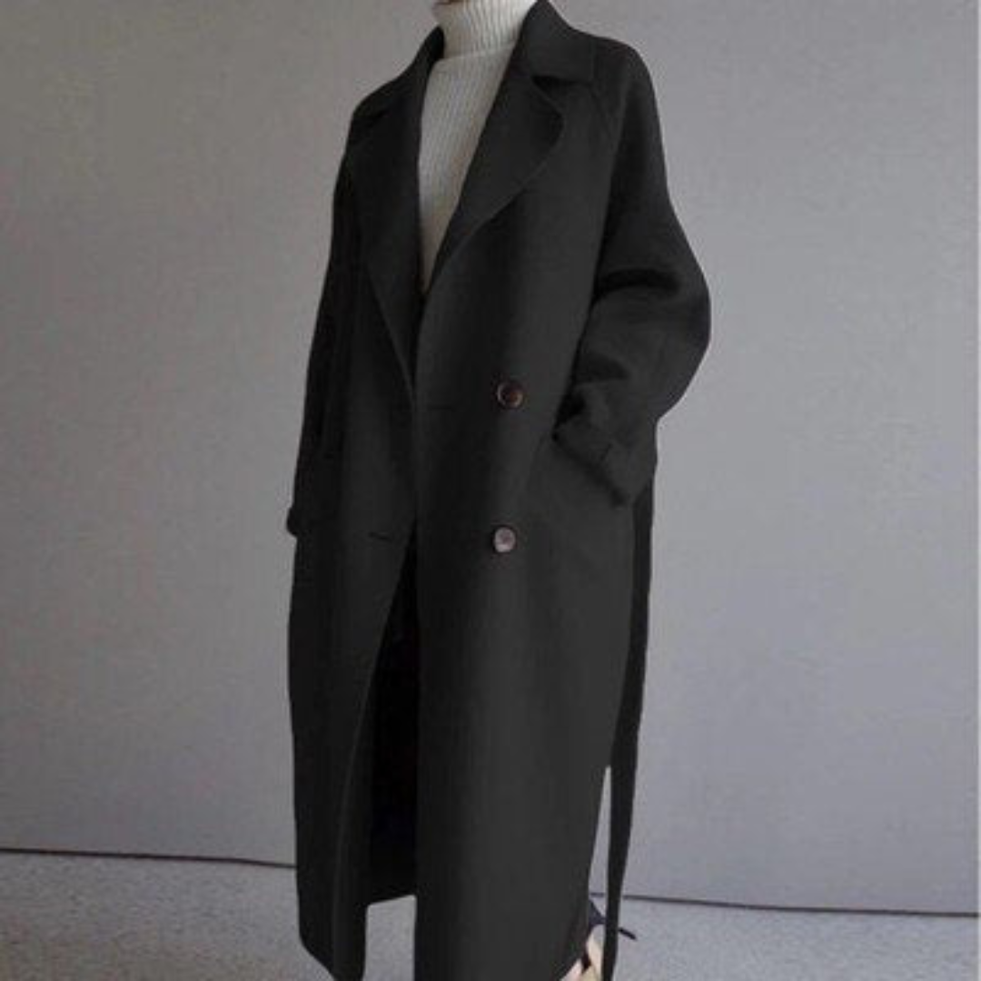 Women's Long Wool Coat Double-Breasted Notched Lapel
