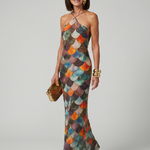 Larkin | Fitted Multicolor Scale Pattern Maxi Dress