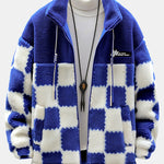 Teddy Fleece Checkerboard Stand Collar Jacket
