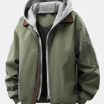 Relax Fit Contrast Corduroy Bomber Jacket With Detachable Hood