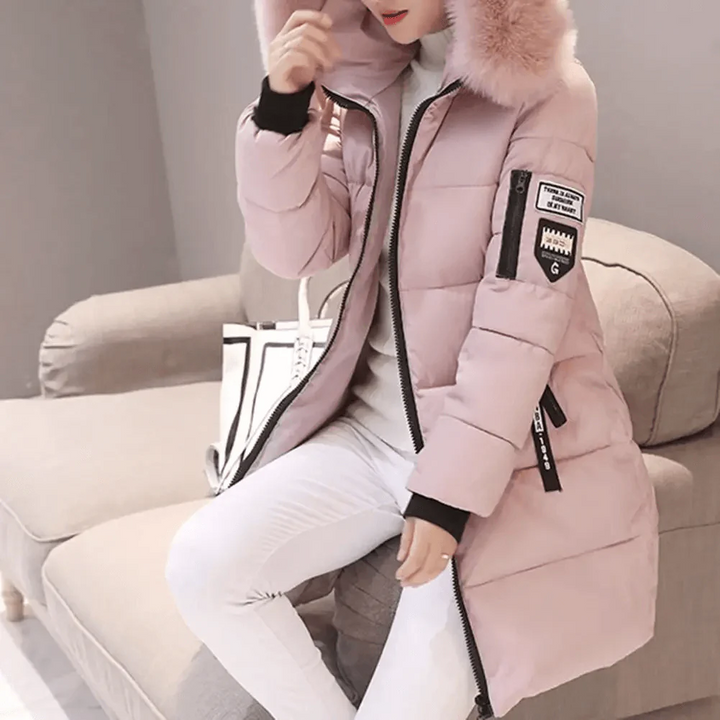 Women’s Hooded Winter Puffer Coat with Faux Fur Trim