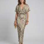 Violet & Grace™ | Abstract Print V Neck Twist Waist Midi Dress