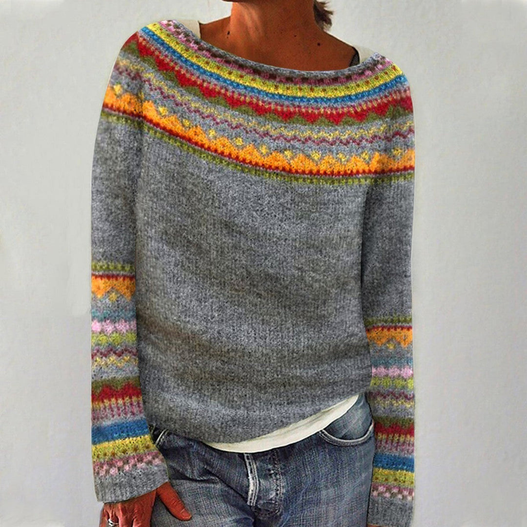 Women's Long Sleeve Sweater with Retro Print