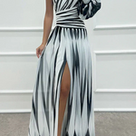 Violet & Grace™ |Elegant Striped Maxi Dress with One Shoulder