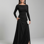 Gyram | Long Sleeve Boat Neck Flowing Maxi Dress