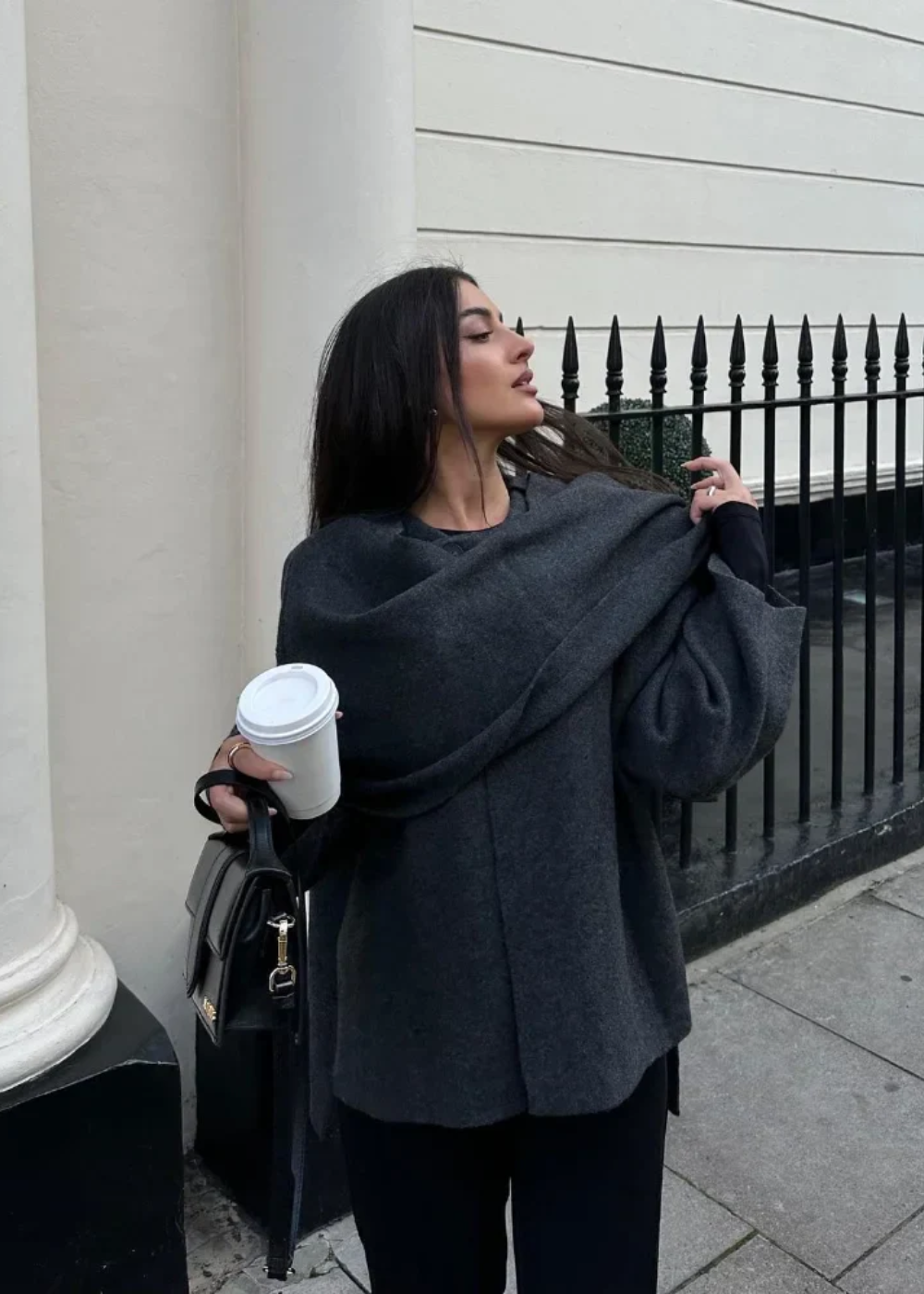 Women's Cape Coat with Integrated Scarf
