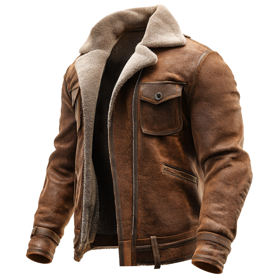 Vintage Brown Mens Leather Jacket with Faux Shearling Lining