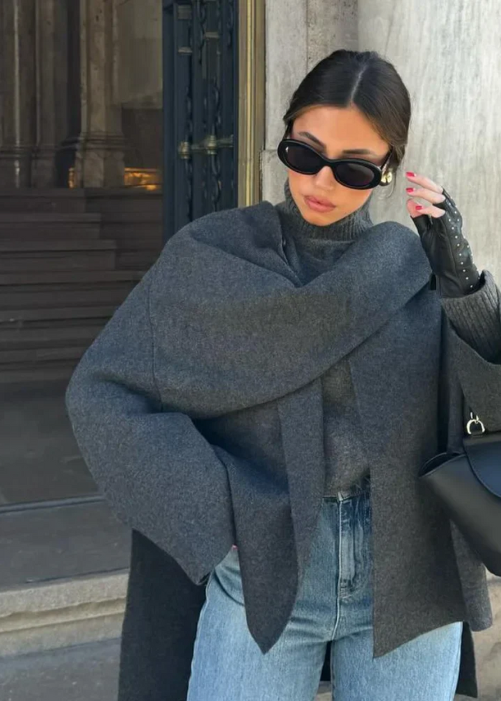 Women's Cape Coat with Integrated Scarf