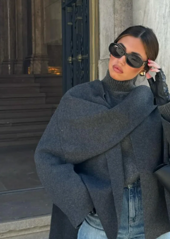Women's Cape Coat with Integrated Scarf