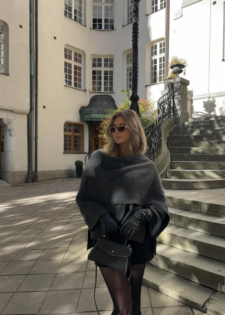 Women's Cape Coat with Integrated Scarf