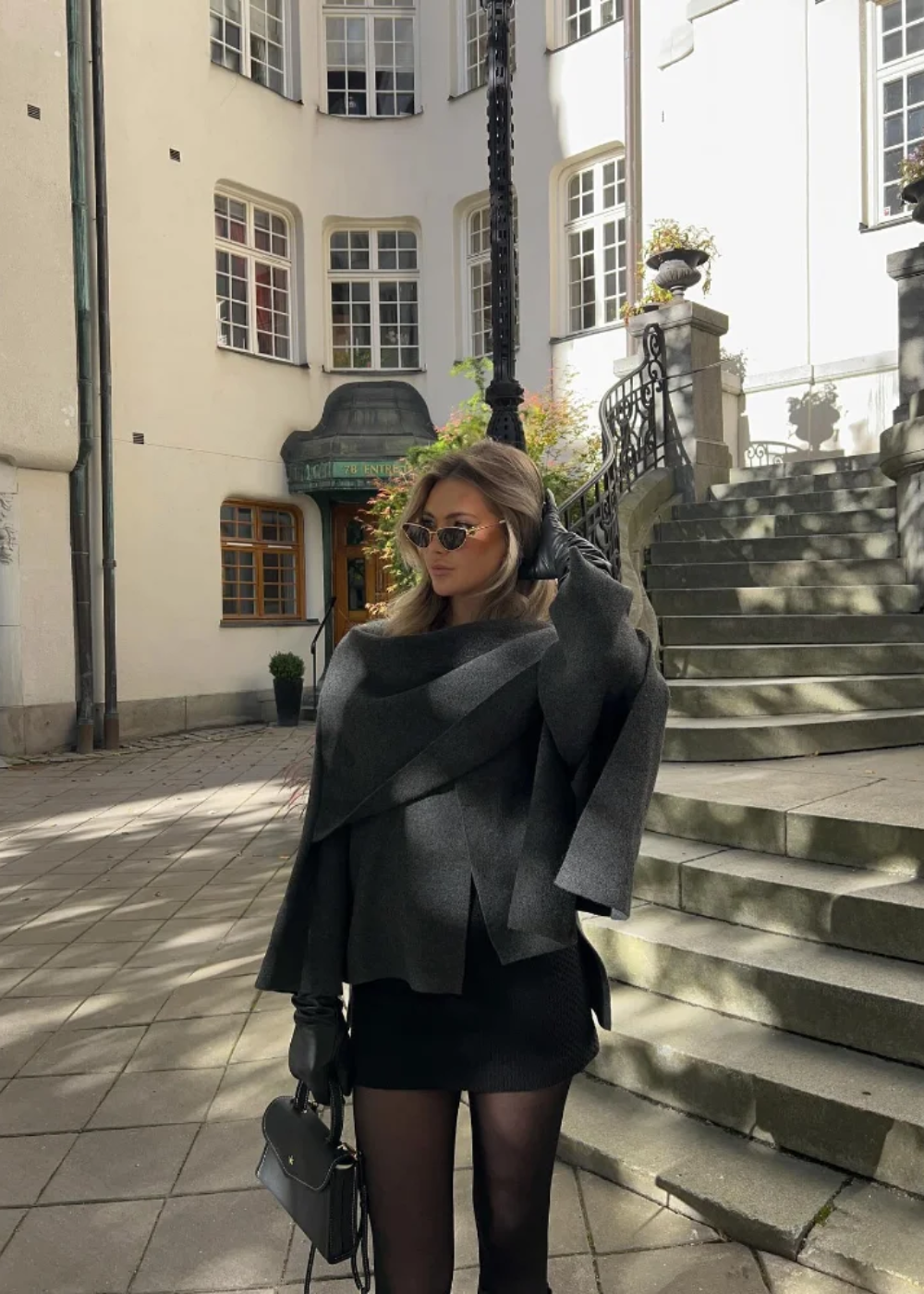 Women's Cape Coat with Integrated Scarf