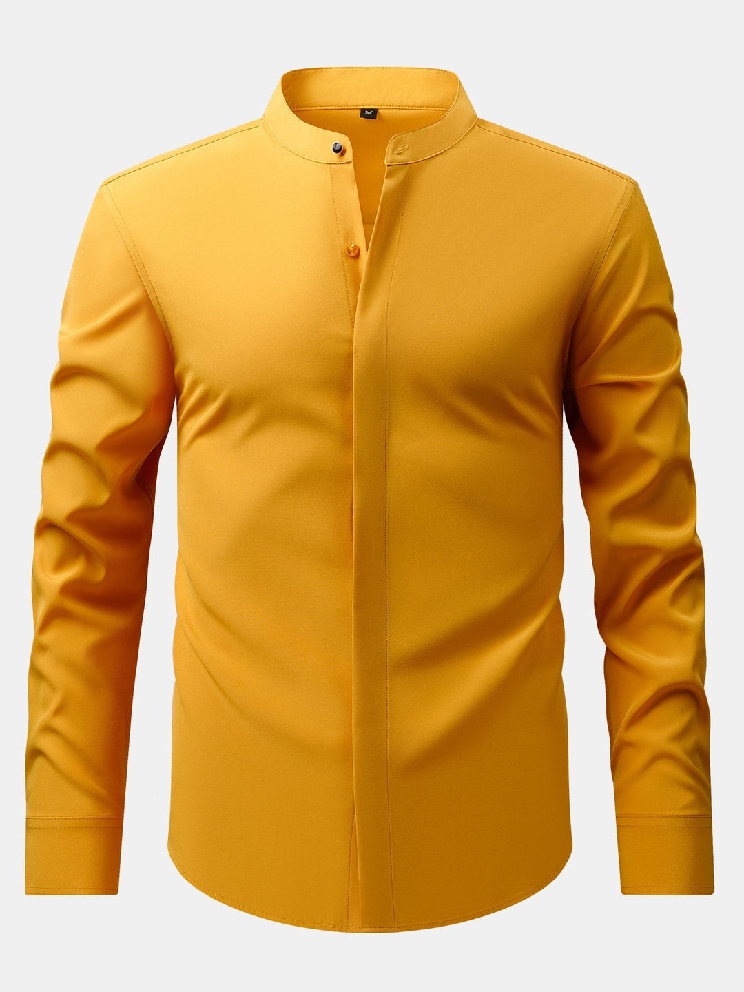 Non-Iron Hidden Placket Stand Collar Dress Shirt