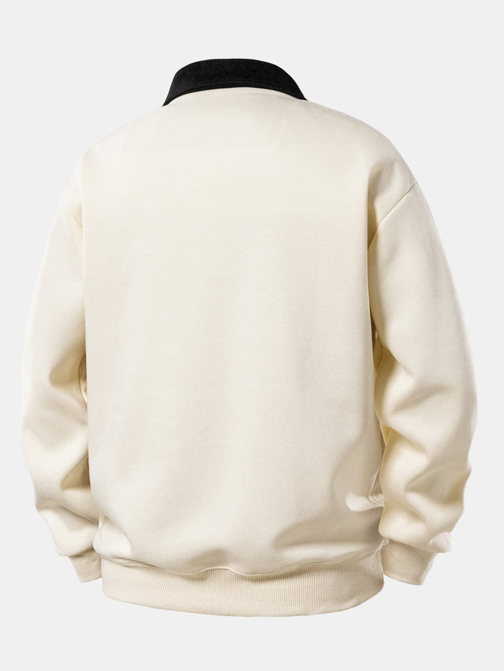 Relax Fit Vintage Car Print Contrast Polo Sweatshirt