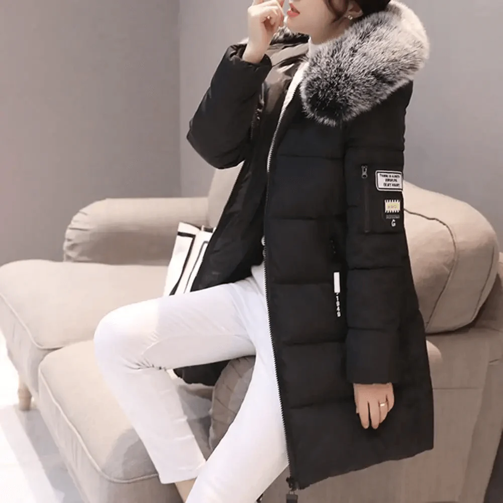 Women’s Hooded Winter Puffer Coat with Faux Fur Trim