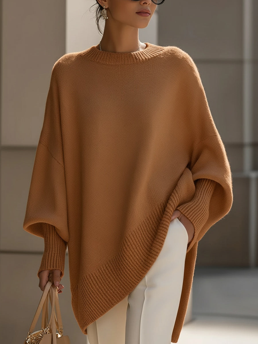 Women's Asymmetrical Knit Batwing Sweater Poncho