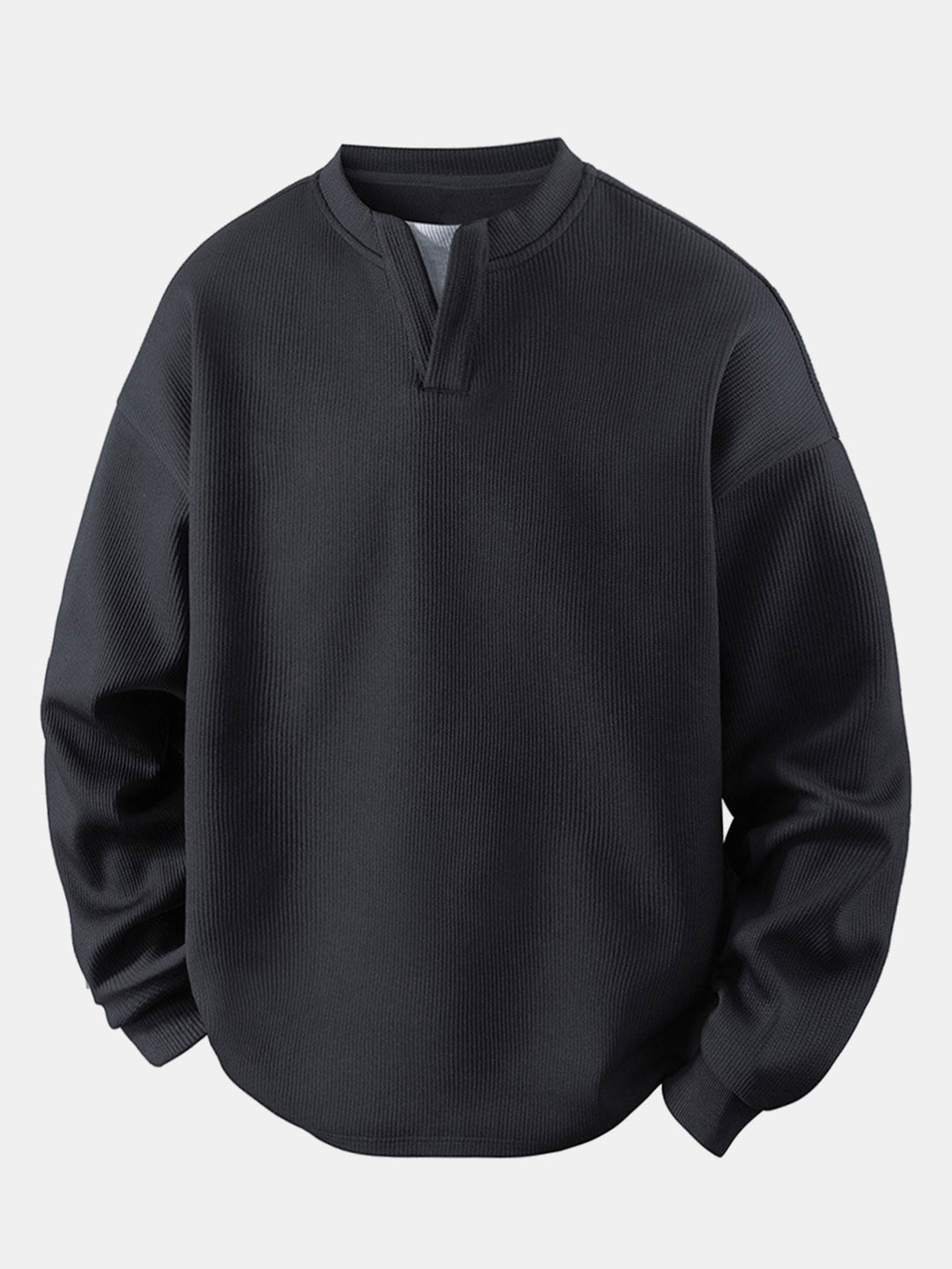 Relax Fit Waffle V Neck Sweatshirt