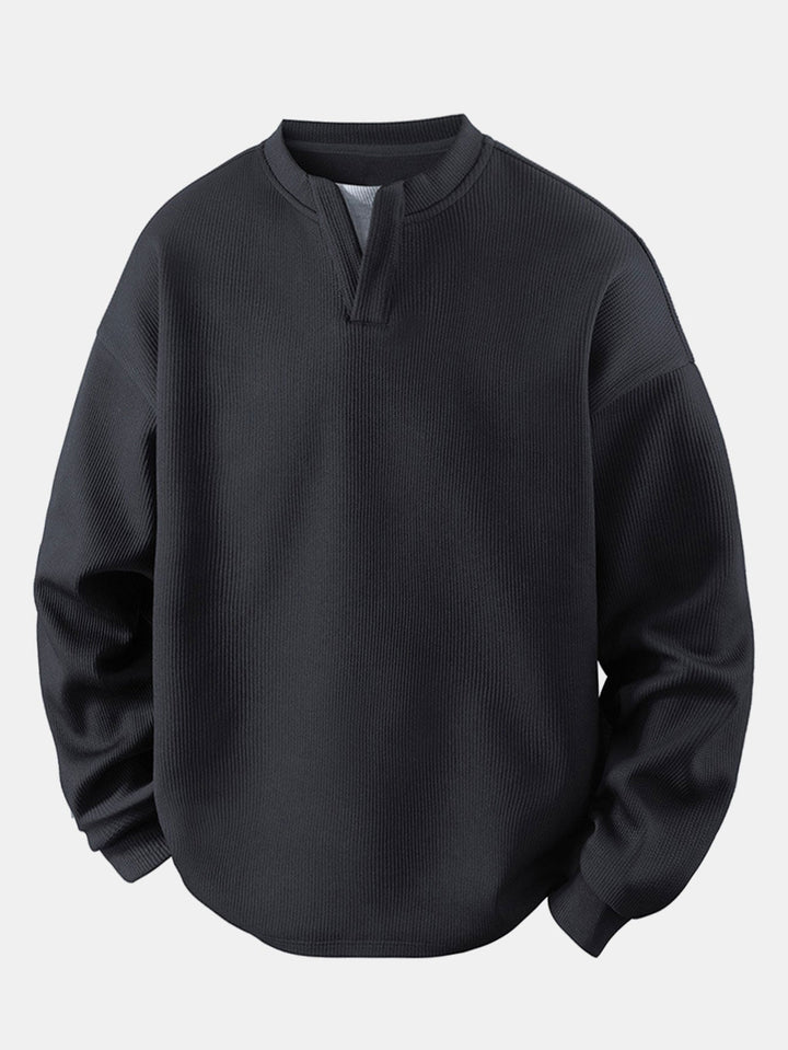 Relax Fit Waffle V Neck Sweatshirt