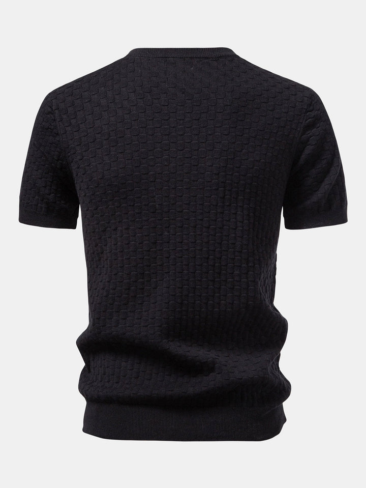 Checkerboard Henley Collar Sweater Knitted T-Shirt