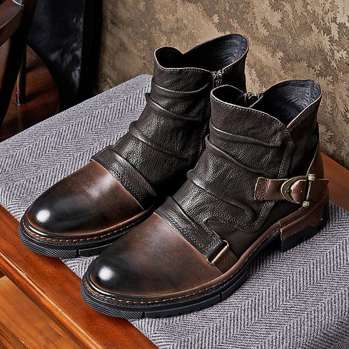 Men's Brown Solid Color Lace-up Men's Boots Martin Boots