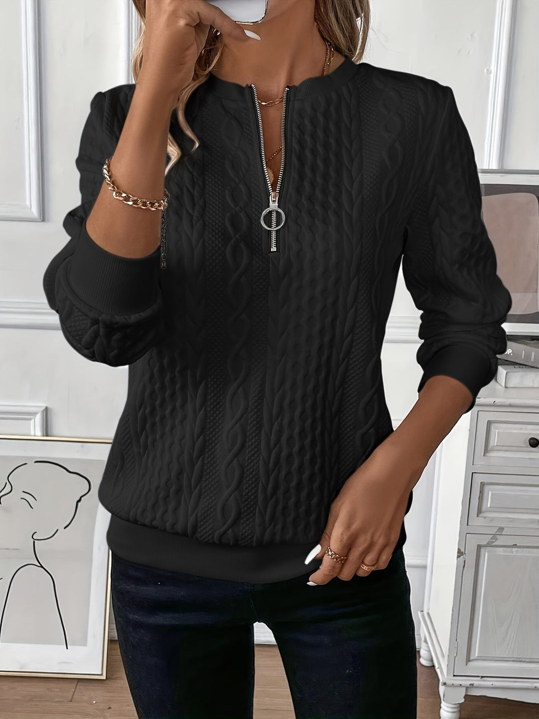 Women’s Cable Knit Quarter-Zip Pullover